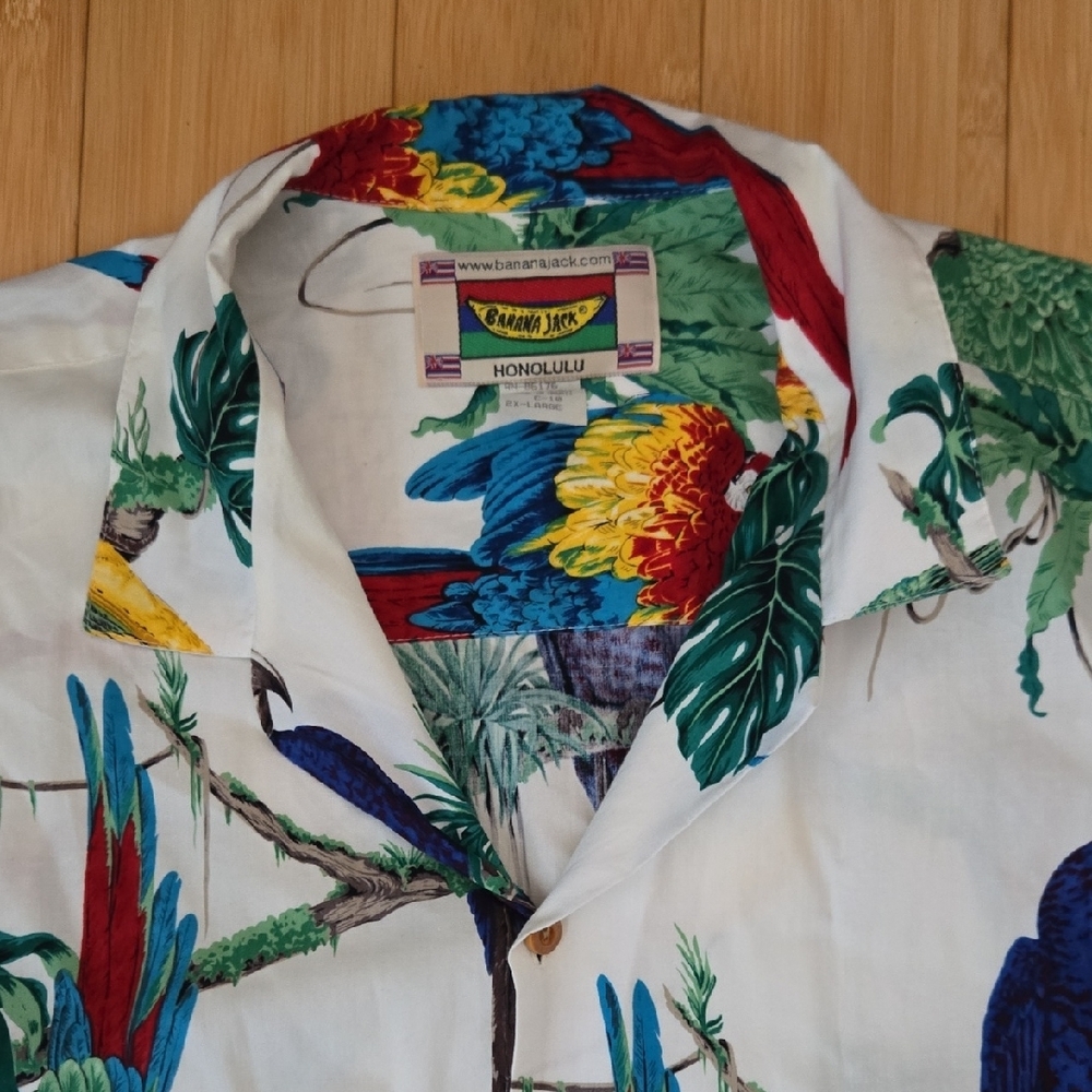Banana Jack Tropical Parrot Palms Summer Beach Camp Shirt Men's 2XL